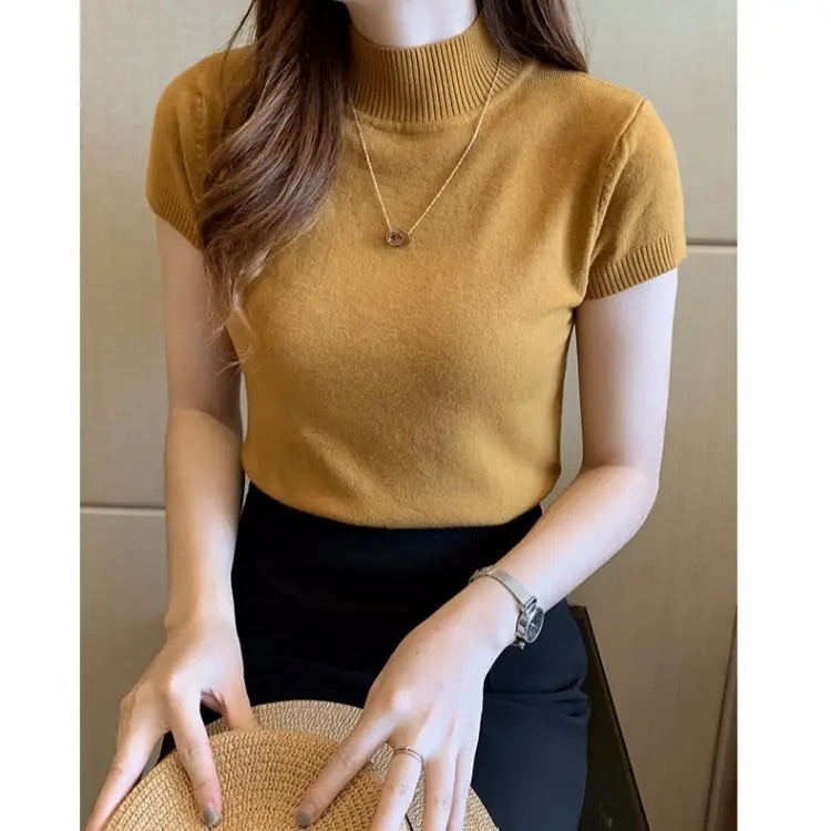 OEM Available Women's Green Knit Short-Sleeve Top – Customizable, Wholesale, Bulk Orders | Jubaodi