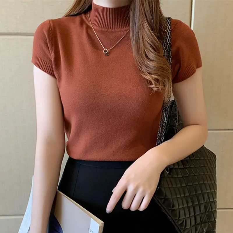 OEM Available Women's Green Knit Short-Sleeve Top – Customizable, Wholesale, Bulk Orders | Jubaodi