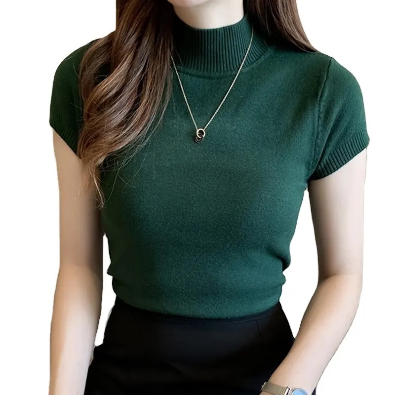 OEM Available Women's Green Knit Short-Sleeve Top – Customizable, Wholesale, Bulk Orders | Jubaodi