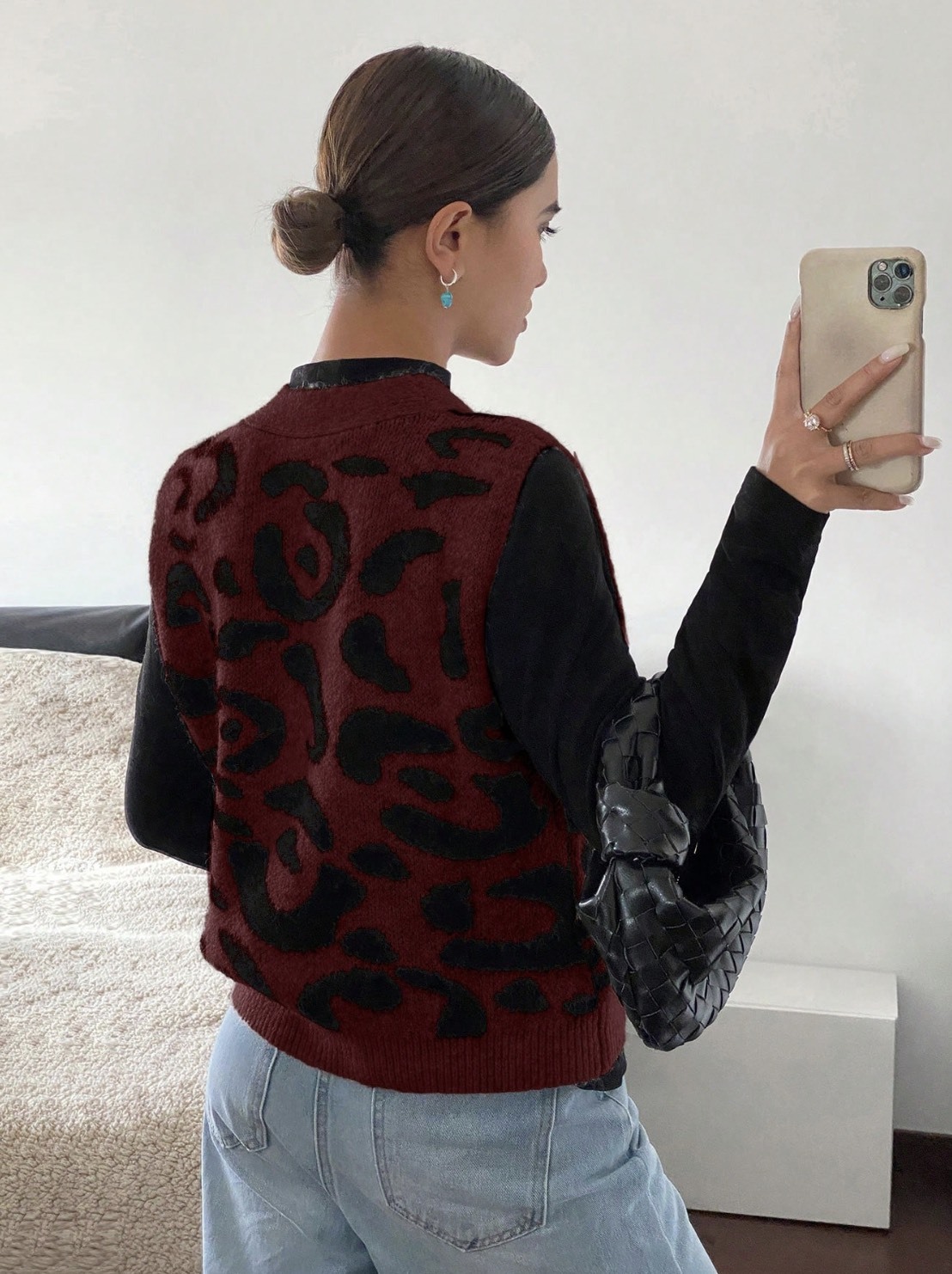 Personalized Women's Burgundy Leopard Print Knit Vest – Customizable, Wholesale Orders, Bulk Manufacturing | Jubaodi
