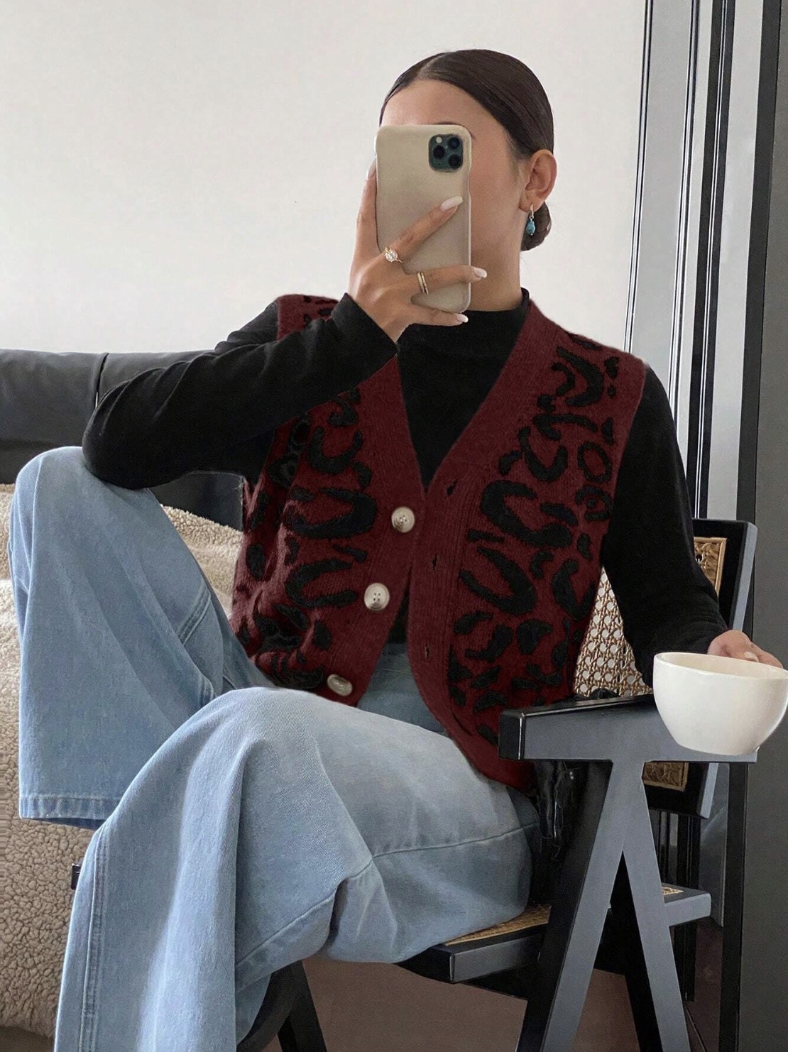 Personalized Women's Burgundy Leopard Print Knit Vest – Customizable, Wholesale Orders, Bulk Manufacturing | Jubaodi