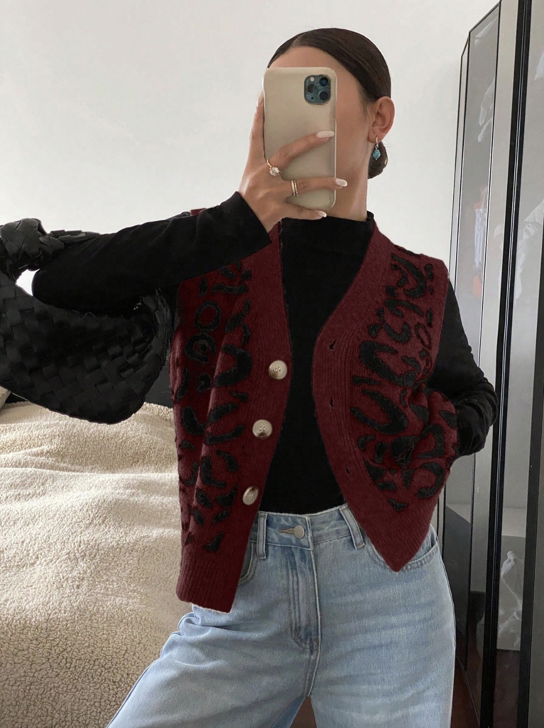 Personalized Women's Burgundy Leopard Print Knit Vest – Customizable, Wholesale Orders, Bulk Manufacturing | Jubaodi