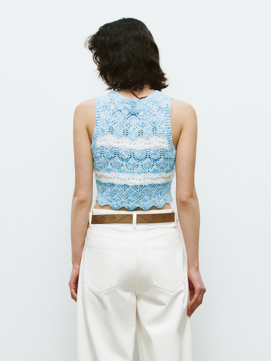 Custom Striped Crocheted Crop Floral Beaded Textured Vest – Wholesale B2B Manufacturing & ODM Services