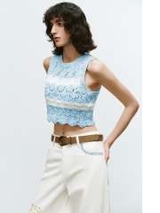 Custom Striped Crocheted Crop Floral Beaded Textured Vest – Wholesale B2B Manufacturing & ODM Services