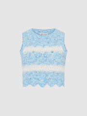 Custom Striped Crocheted Crop Floral Beaded Textured Vest – Wholesale B2B Manufacturing & ODM Services