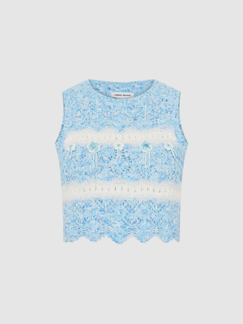 Custom Striped Crocheted Crop Floral Beaded Textured Vest – Wholesale B2B Manufacturing & ODM Services