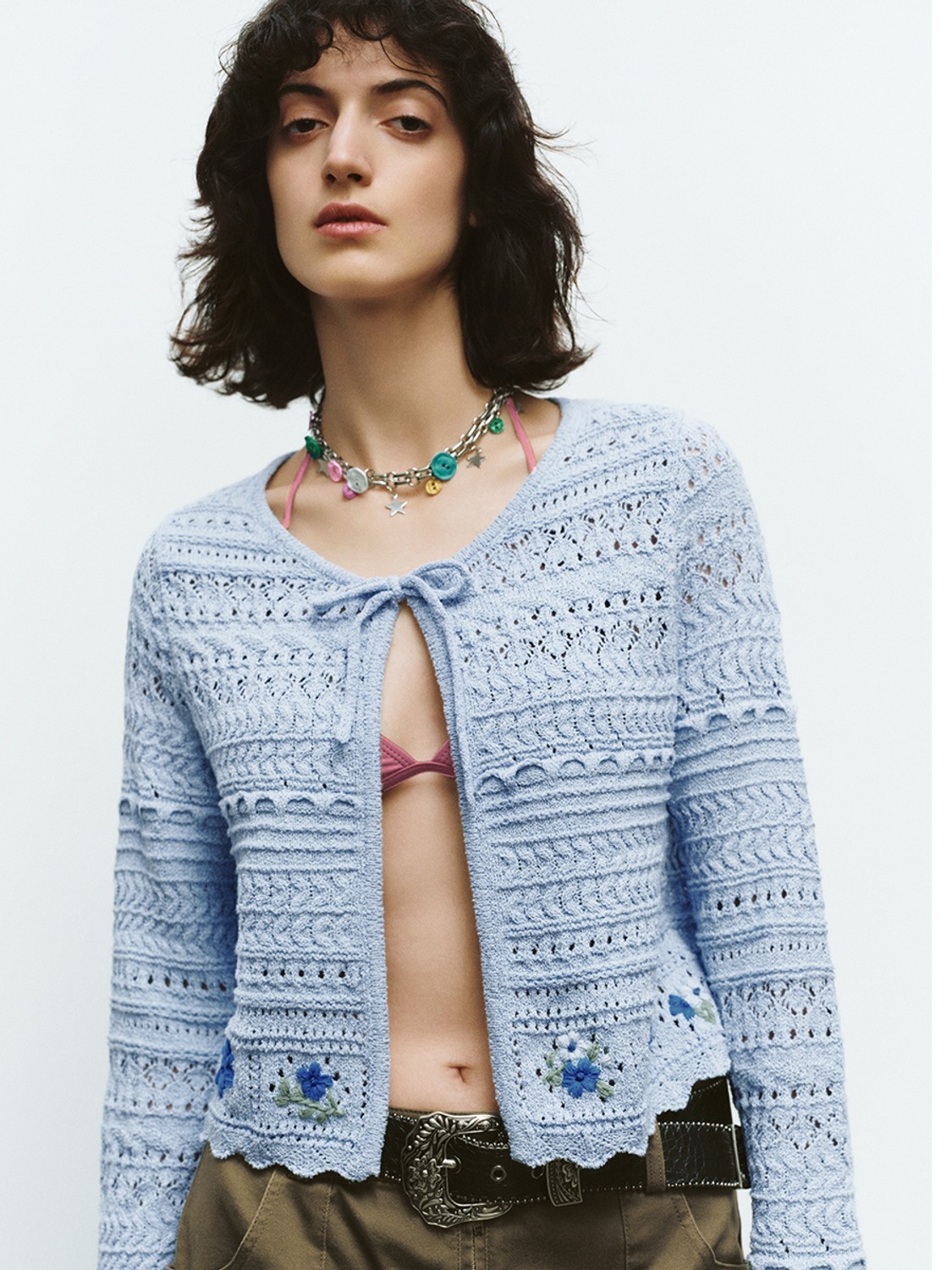 Custom Casual Floral Embroidered Tie-Knit Crochet Cardigan – Wholesale B2B Manufacturing & ODM Services