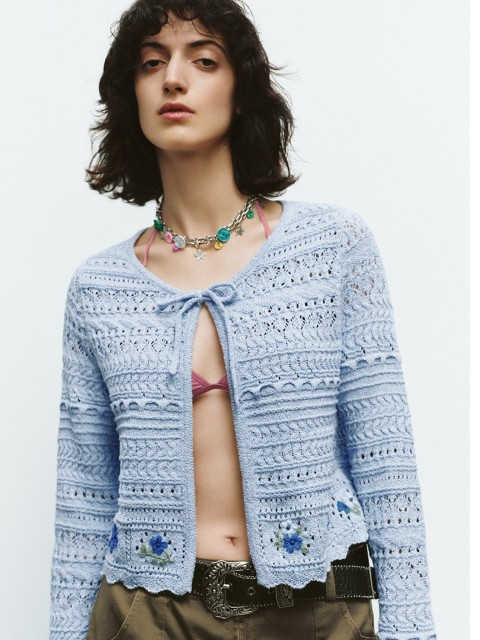 Custom Casual Floral Embroidered Tie-Knit Crochet Cardigan – Wholesale B2B Manufacturing & ODM Services