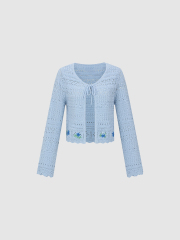 Custom Casual Floral Embroidered Tie-Knit Crochet Cardigan – Wholesale B2B Manufacturing & ODM Services