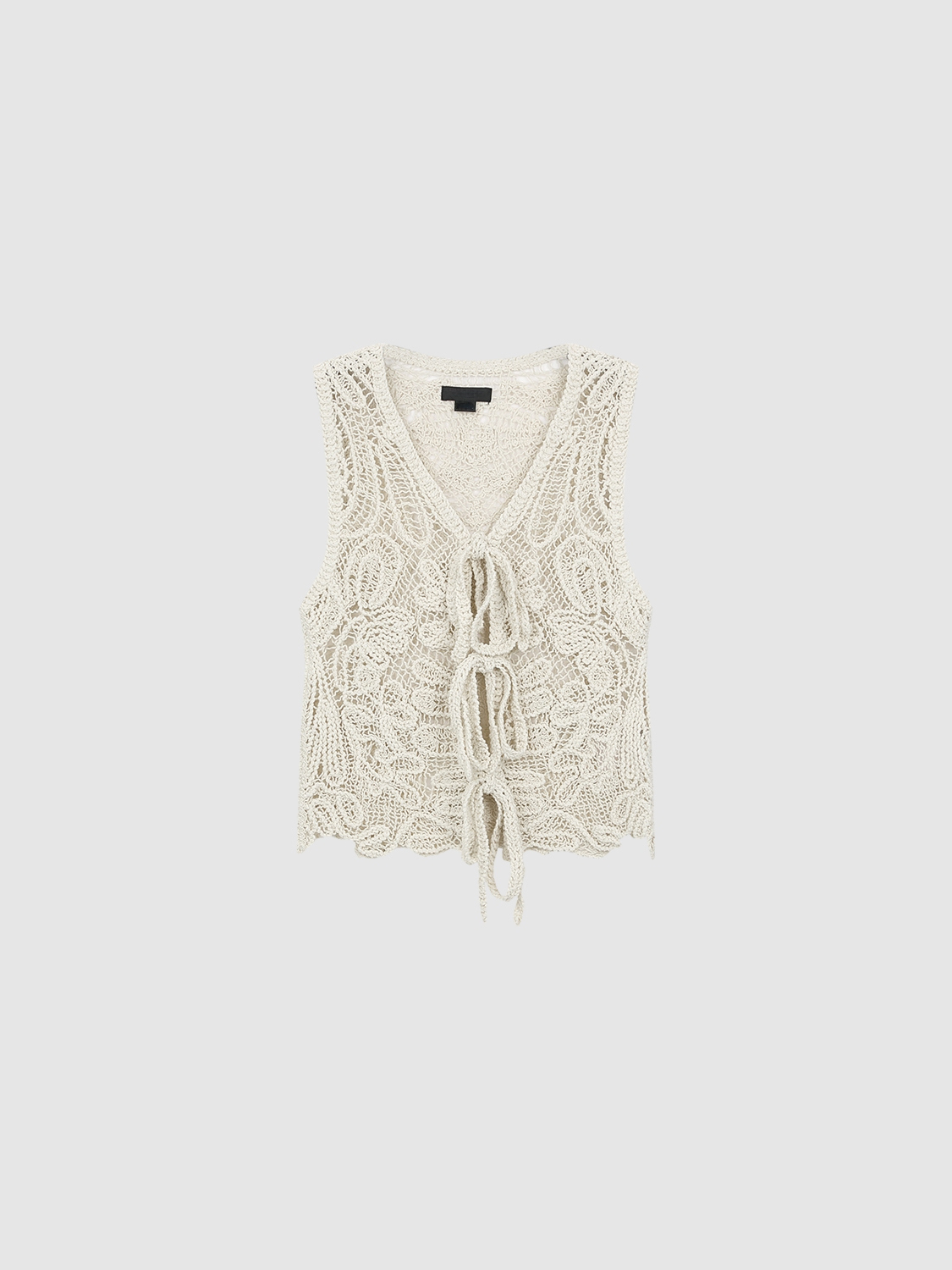 Custom Crochet Tie-Front Sleeveless Textured Lace-Up Waistcoat – Wholesale B2B Manufacturing