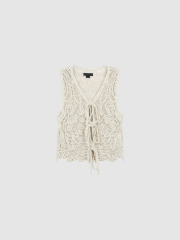 Custom Crochet Tie-Front Sleeveless Textured Lace-Up Waistcoat – Wholesale B2B Manufacturing