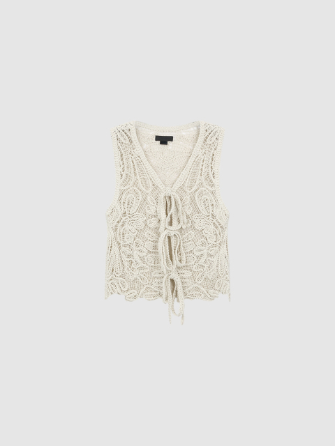 Custom Crochet Tie-Front Sleeveless Textured Lace-Up Waistcoat – Wholesale B2B Manufacturing