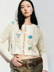 Custom Women's Crocheted Cardigan with Floral Embroidery - Wholesale Manufacturing & ODM Services