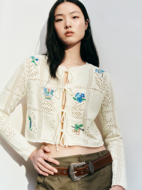 Custom Women's Crocheted Cardigan with Floral Embroidery - Wholesale Manufacturing & ODM Services