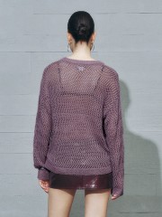 Custom Women’s Purple Crocheted Textured Hollow Crew Neck Sweater – Wholesale & B2B Manufacturing