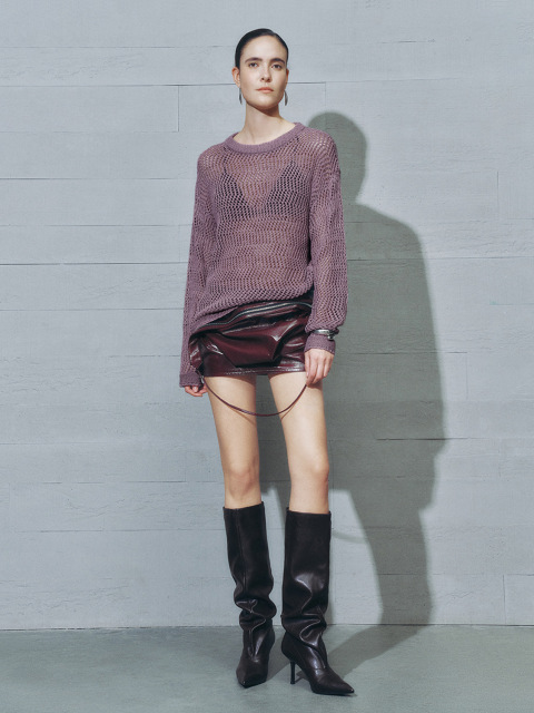 Custom Women’s Purple Crocheted Textured Hollow Crew Neck Sweater – Wholesale & B2B Manufacturing
