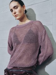 Custom Women’s Purple Crocheted Textured Hollow Crew Neck Sweater – Wholesale & B2B Manufacturing