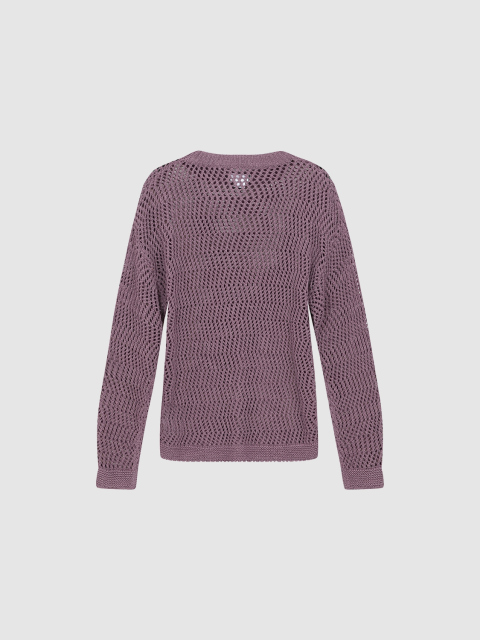 Custom Women’s Purple Crocheted Textured Hollow Crew Neck Sweater – Wholesale & B2B Manufacturing