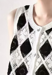 Custom Elegant Black and White Crochet Knit Vest for B2B