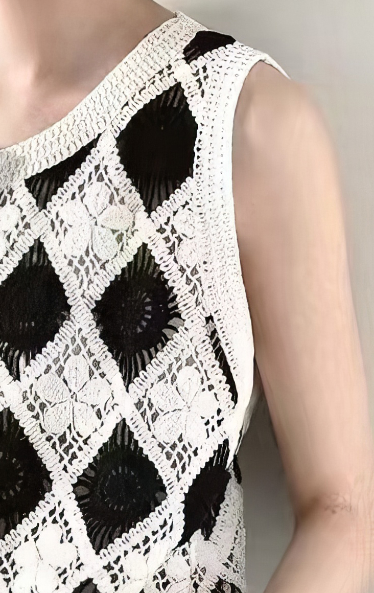 Custom Elegant Black and White Crochet Knit Vest for B2B