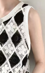 Custom Elegant Black and White Crochet Knit Vest for B2B