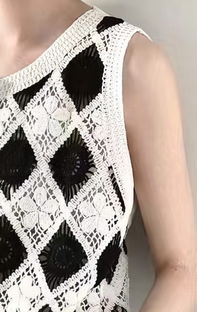 Custom Elegant Black and White Crochet Knit Vest for B2B