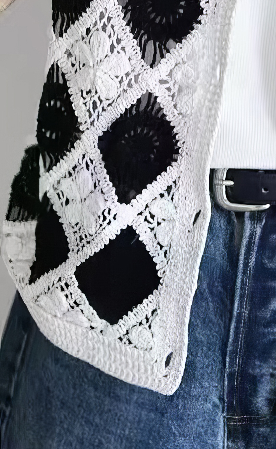Custom Elegant Black and White Crochet Knit Vest for B2B