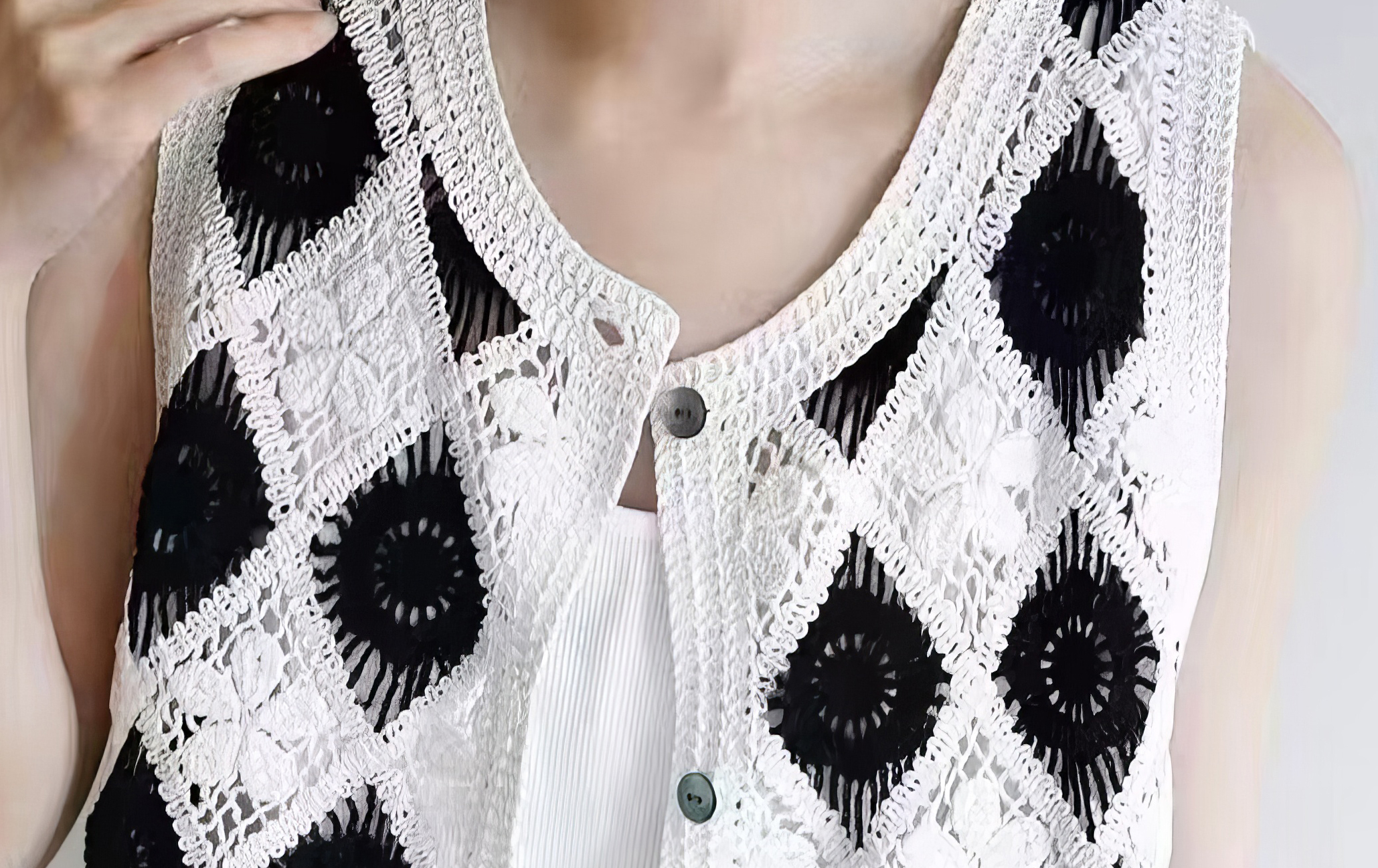 Custom Elegant Black and White Crochet Knit Vest for B2B