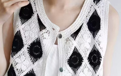 Custom Elegant Black and White Crochet Knit Vest for B2B