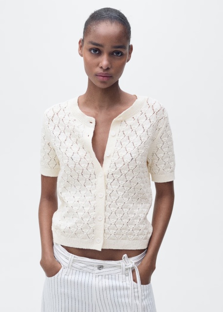 Wholesale Custom Women's Cream Lace Knit Crochet Cardigan – Elegant and Versatile for B2B