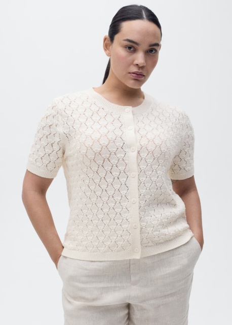 Wholesale Custom Women's Cream Lace Knit Crochet Cardigan – Elegant and Versatile for B2B