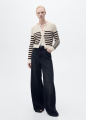 Wholesale Custom Women's Striped Knit Crochet Cardigan in Cream and Brown – Stylish and Comfortable for B2B