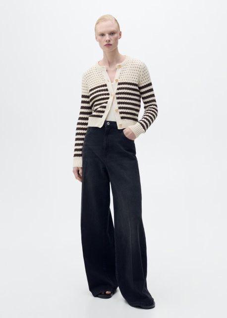 Wholesale Custom Women's Striped Knit Crochet Cardigan in Cream and Brown – Stylish and Comfortable for B2B