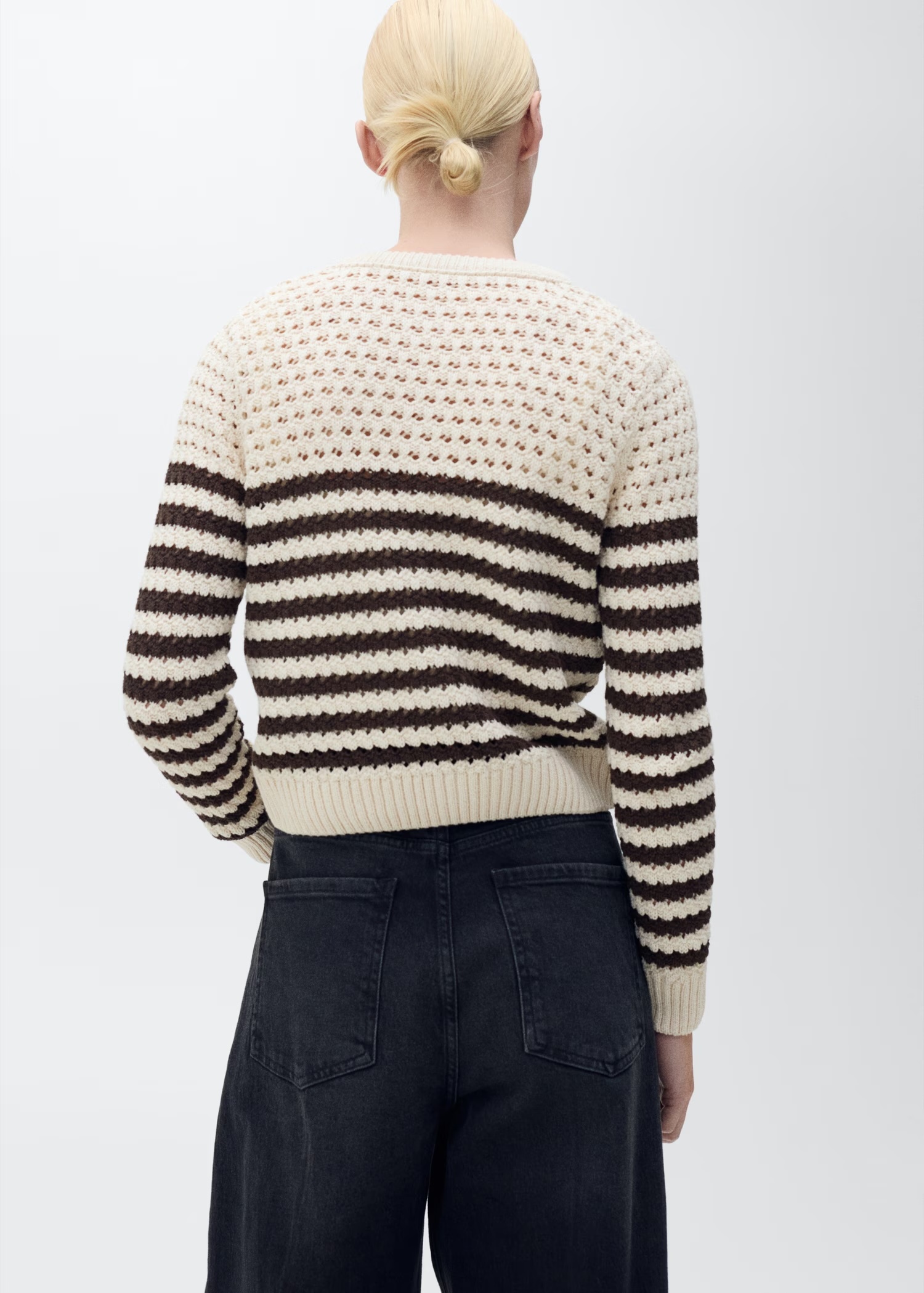 Wholesale Custom Women's Striped Knit Crochet Cardigan in Cream and Brown – Stylish and Comfortable for B2B
