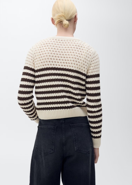 Wholesale Custom Women's Striped Knit Crochet Cardigan in Cream and Brown – Stylish and Comfortable for B2B
