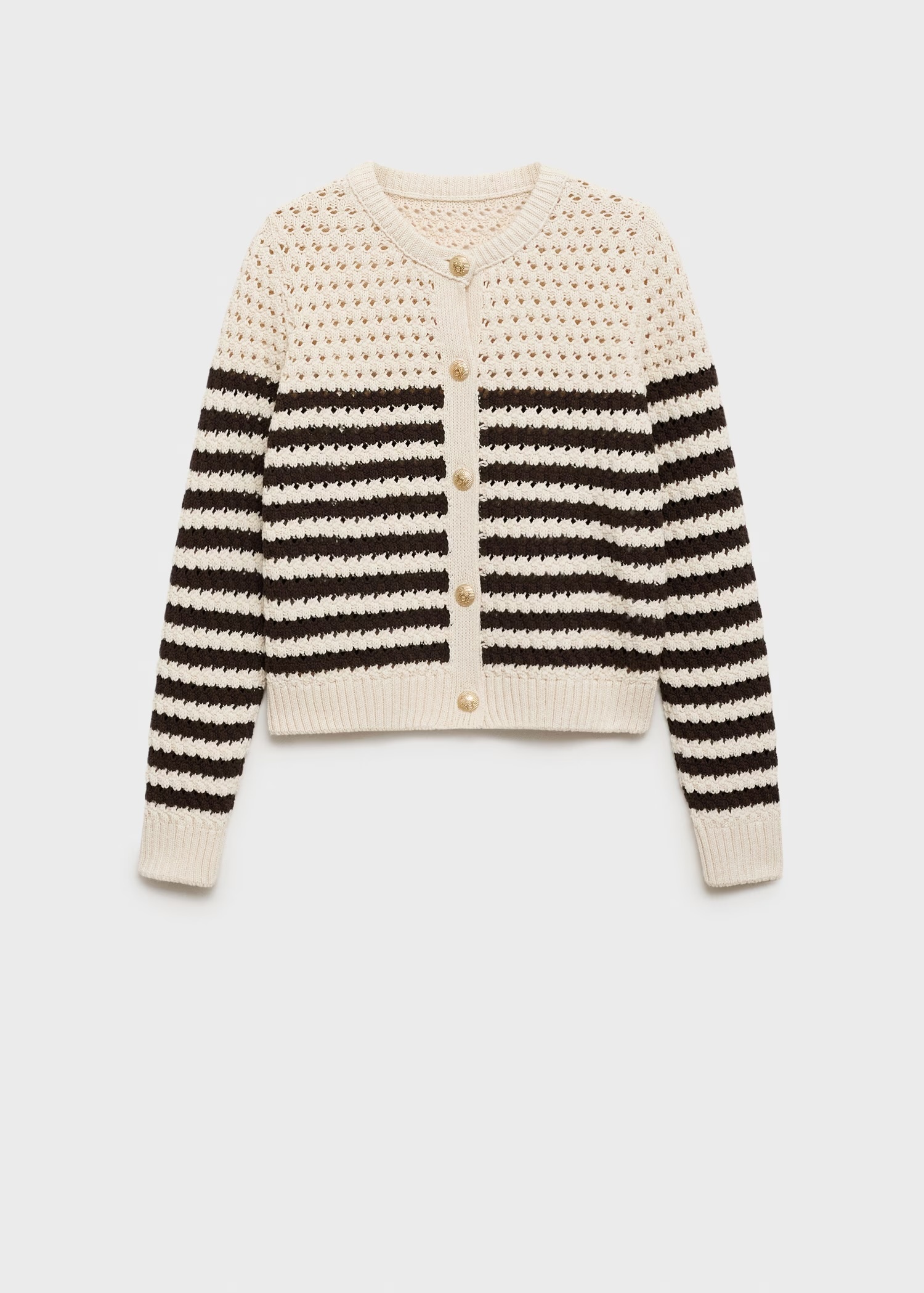 Wholesale Custom Women's Striped Knit Crochet Cardigan in Cream and Brown – Stylish and Comfortable for B2B