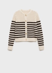 Wholesale Custom Women's Striped Knit Crochet Cardigan in Cream and Brown – Stylish and Comfortable for B2B