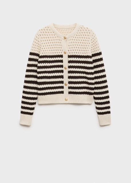 Wholesale Custom Women's Striped Knit Crochet Cardigan in Cream and Brown – Stylish and Comfortable for B2B
