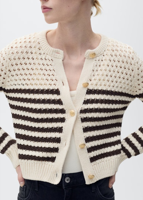 Wholesale Custom Women's Striped Knit Crochet Cardigan in Cream and Brown – Stylish and Comfortable for B2B