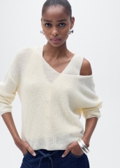Wholesale Custom Women's Off-Shoulder Two-Piece Knit Sweater in Cream – Stylish and Comfortable for B2B