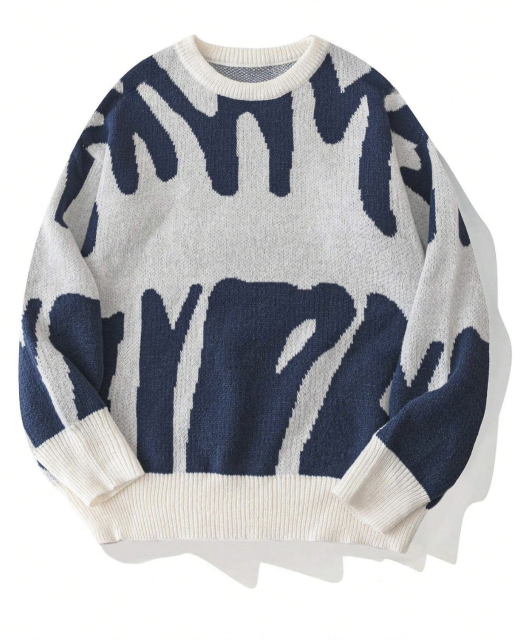 Customizable OEM/ODM Abstract Pattern Crewneck Sweater | Wholesale Fashion Sweaters for Retailers