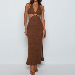 Customizable Personalized Cut-Out Halter Neck Maxi Dress for Wholesale | Fashionable & Breathable Evening Wear