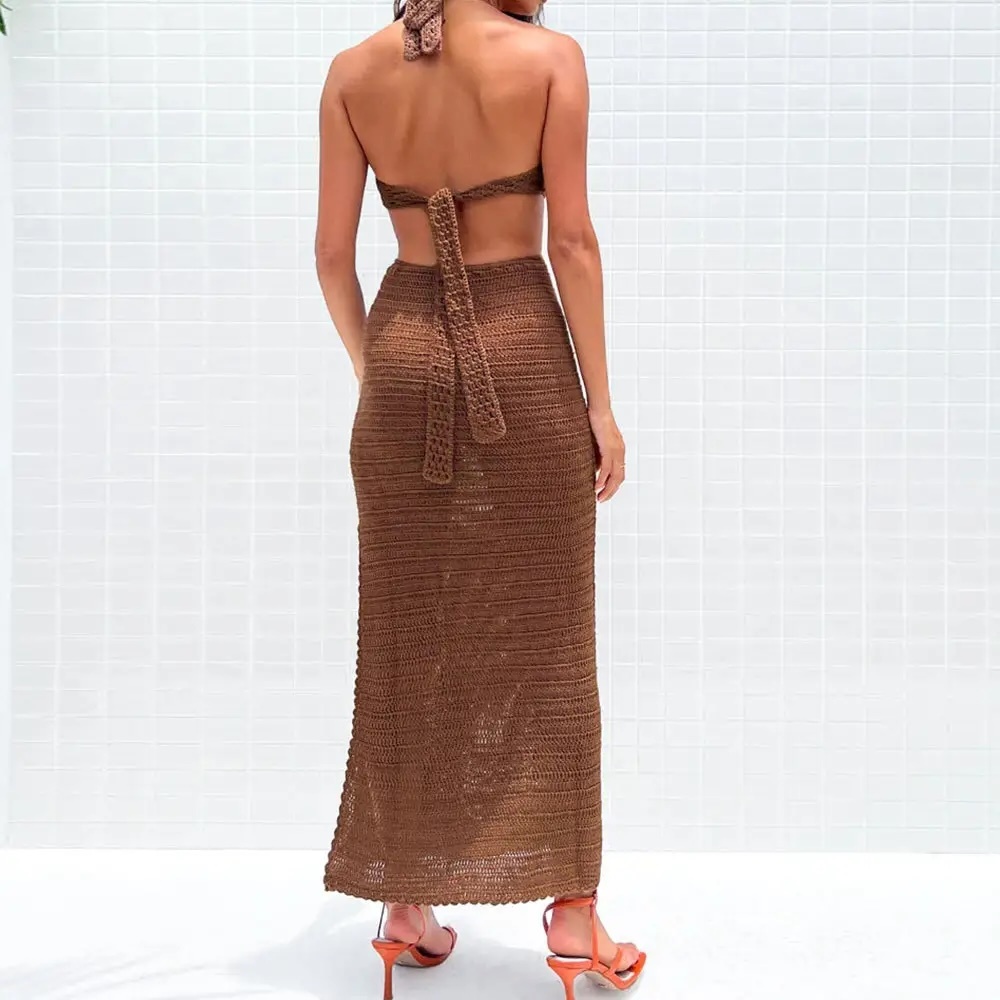Customizable Personalized Cut-Out Halter Neck Maxi Dress for Wholesale | Fashionable & Breathable Evening Wear