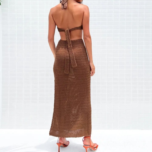 Customizable Personalized Cut-Out Halter Neck Maxi Dress for Wholesale | Fashionable & Breathable Evening Wear