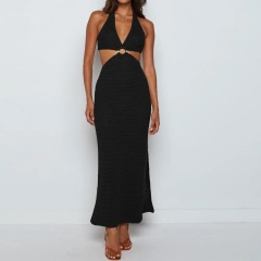 Customizable Personalized Cut-Out Halter Neck Maxi Dress for Wholesale | Fashionable & Breathable Evening Wear
