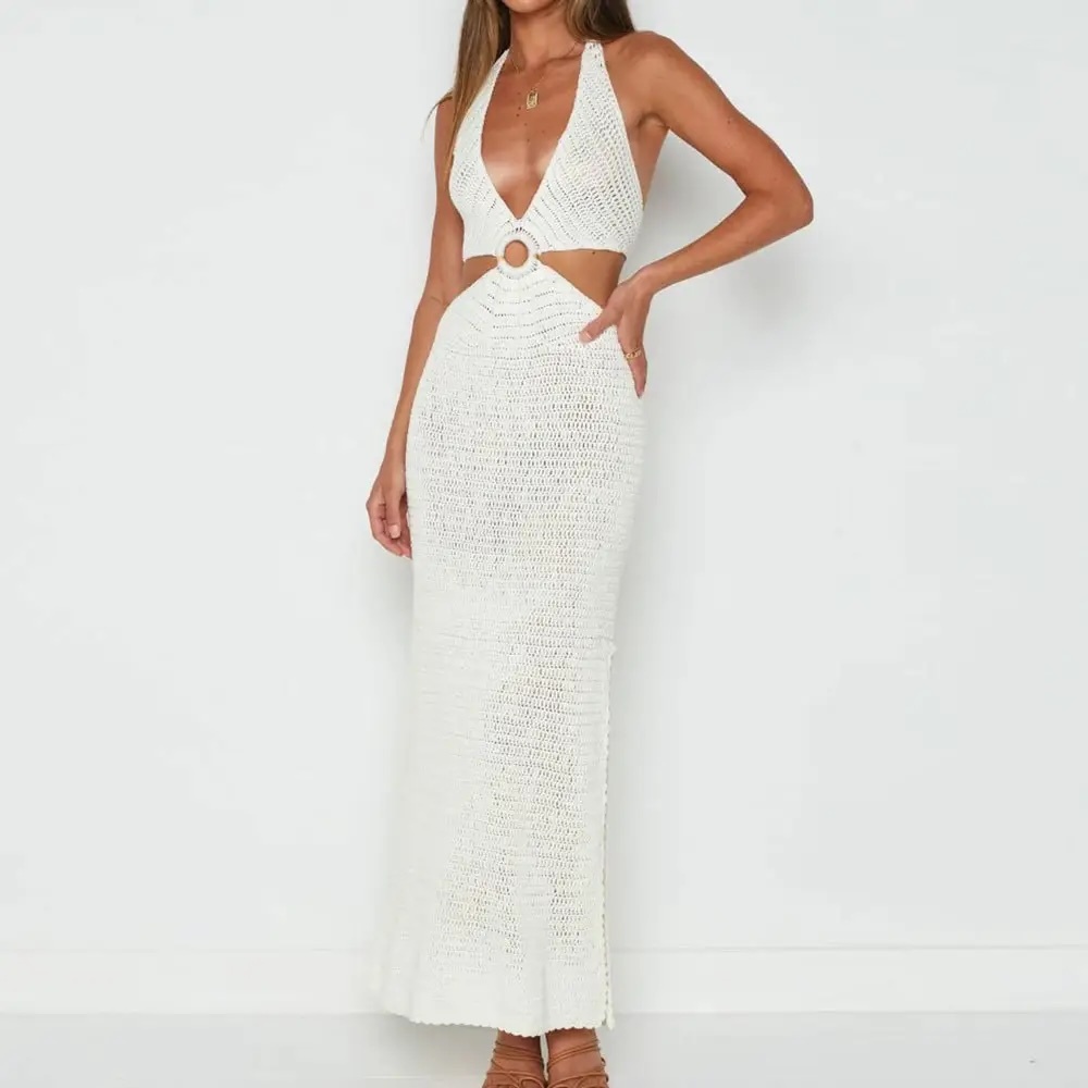 Customizable Personalized Cut-Out Halter Neck Maxi Dress for Wholesale | Fashionable & Breathable Evening Wear