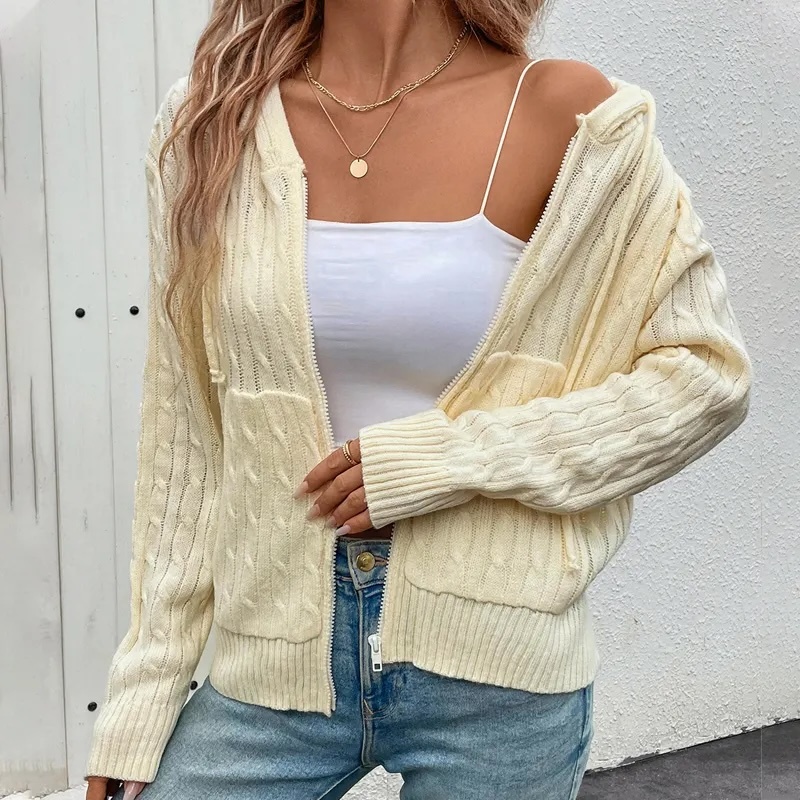 Factory Direct Cozy Cable Knit Zip-Up Hoodie | Customizable Wholesale Apparel | Jubaodi
