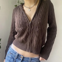Wholesale Cropped Red Cable Knit Zip-Up Hoodie | Customizable & Bulk Orders | Jubaodi