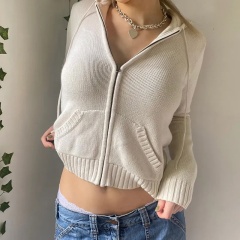Wholesale Cropped Red Cable Knit Zip-Up Hoodie | Customizable & Bulk Orders | Jubaodi