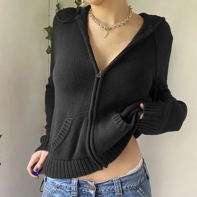 Wholesale Cropped Red Cable Knit Zip-Up Hoodie | Customizable & Bulk Orders | Jubaodi